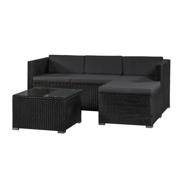 Juskys Polyrattan Lounge Punta Cana M schwarz für 3-4 Personen – Sofa