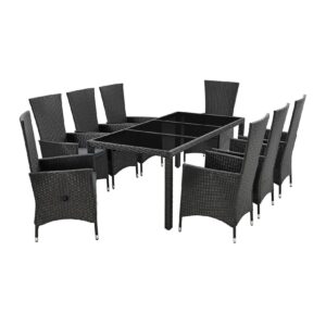 Juskys Polyrattan Gartenmöbel Rimini Plus schwarz 8 Personen – Tisch