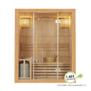 Artsauna Saunakabine Tampere mit Harvia Ofen – 2 Personen – Hemlock Holz & Glasfront – Inkl. Zubehör