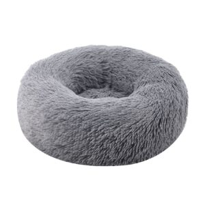 Juskys Haustierbett Monty XS 40 cm rund – Hundebett Donut-Form flauschig & waschbar Hellgrau