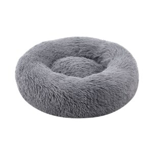 Juskys Haustierbett Monty S 50 cm rund – Hundebett Donut-Form flauschig & waschbar Hellgrau