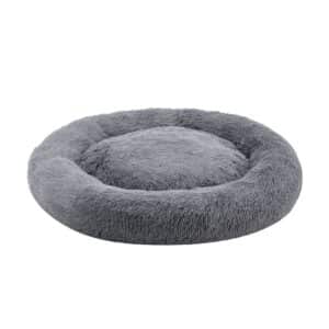 Juskys Haustierbett Monty XXL 100 cm rund – Hundebett Donut-Form flauschig & waschbar Hellgrau