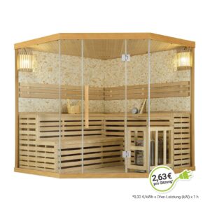 Artsauna Saunakabine Espoo200 Premium Naturstein-Wand – 5 Personen – Harvia Ofen & Hemlock Holz