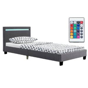 Juskys Polsterbett Verona 90x200 cm grau mit Matratze – Einzelbett + LED-Beleuchtung & Lattenrost