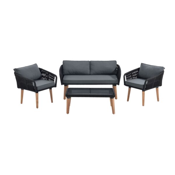 Juskys Seilgeflecht Gartenmöbel Set Neapel - Lounge 4 Personen Schwarz - Sofa