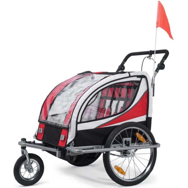 SAMAX 360° drehbarer Fahrradanhänger 2in1 Jogger - in Rot - Silver Frame