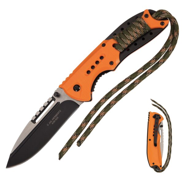 HERBERTZ Einhandmesser Orange Survival Klappmesser Paracord Taschenmesser AISI