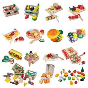 Lebensmittel Set Holz - Schneide Spielzeug Kinder Spiel Küche Kaufladen Zubehör Variante: Holztablett mit Mahlzeit