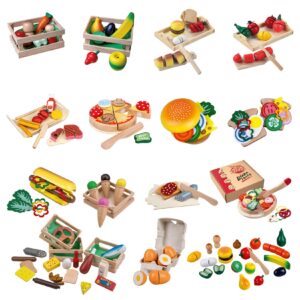 Lebensmittel Set Holz - Schneide Spielzeug Kinder Spiel Küche Kaufladen Zubehör Variante: Holztablett Fast Food