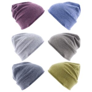 REALLY NICE CASHMERE Curl Stripes Strickmütze Beanie Unisex 100 % Kaschmir Mütze Farbe: violett/grau