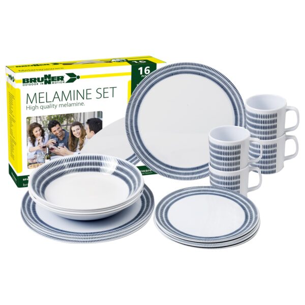 BRUNNER Melamin Ess Geschirr Set Bluebay 16-teilig Camping Reise Teller Becher