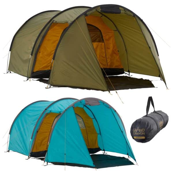 GRAND CANYON Tunelzelt Robson 3 Personen Zelt Familien Camping Leicht Vorraum Farbe: Blue Grass