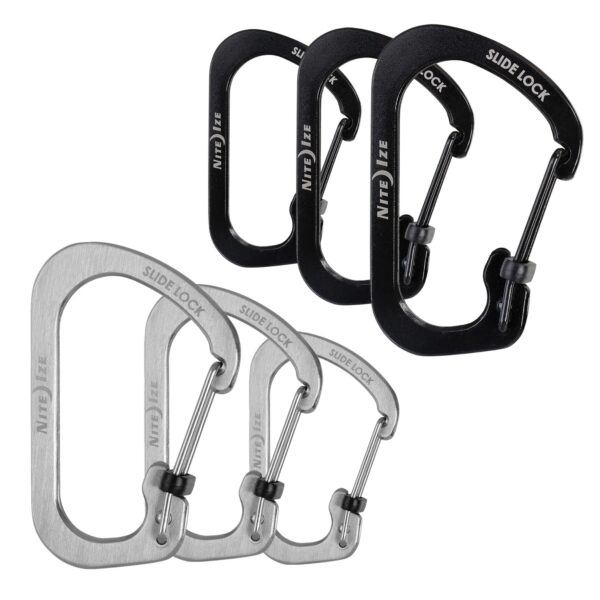 NITE IZE SlideLock Mini Karabiner Schlüsselanhänger Schnapp Haken Edelstahl Variante: Gr. 3 – Schwarz