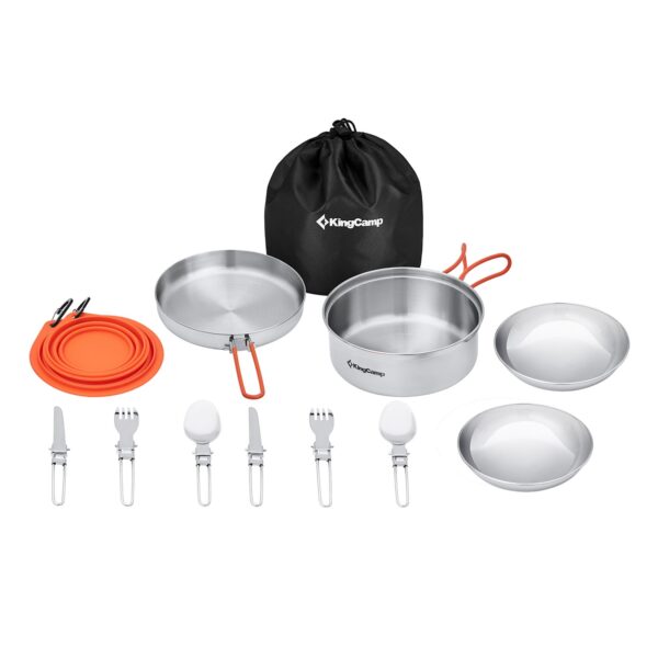 KINGCAMP Camping Kochset Adventurer I Koch Geschirr Set Stahl Topf Pfanne 15-tlg