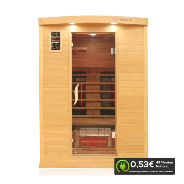 Dewello® Infrarotkabine Infrarotsauna PIERSON PRO 135cm x 105cm Hemlock-Zeder inkl. DUO Strahler