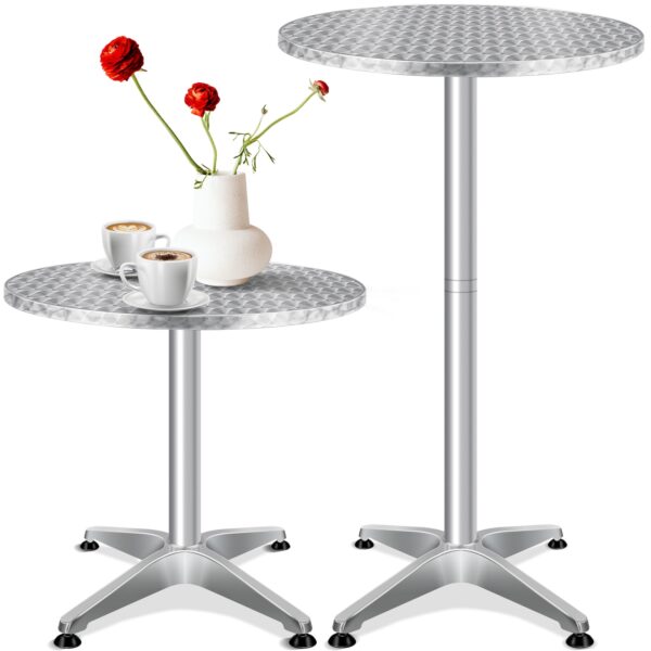 KESSER® 2in1 Stehtisch Bistrotisch Aluminium Edelstahlplatte   höhenverstellbar   70cm / 115cm   Partytisch Tisch   In- & Outdoor   Hochzeit   Empfangstisch   4 Standfüße und Regencover