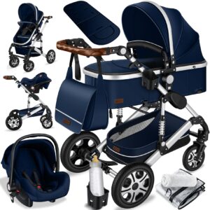 KESSER® Loops 3 in 1 Kinderwagen Kombikinderwagen Komplettset incl. Babywanne & Buggy Sportsitz & Auto-Babyschale - Voll-Gummireifen - Wickeltasche/Regenschutz/Kindertisch Set