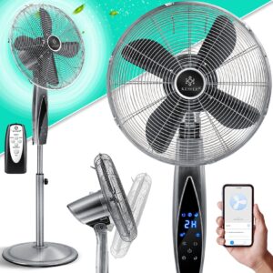 KESSER® Standventilator Metall mit Fernbedienung APP Funktion Wifi Timer Standlüfter - Oszillationsfunktion 80 Grad 55W – 3 Geschwindigkeitsstufen höhenverstellbarer Ventilator Standfuß