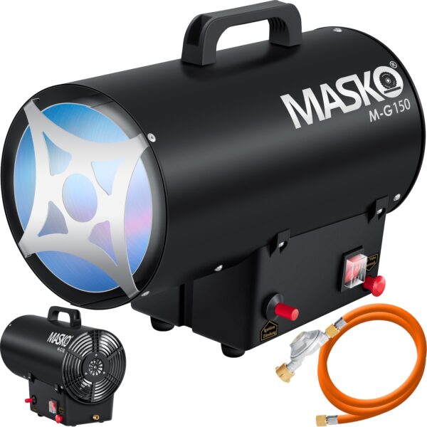 MASKO® Gasheizgebläse Gasheizer Heizkanone Gasheizstrahler Bauheizer Gas Heizgerät heizstrahler Heißluftgenerator inkl. Gasschlauch & Druckminderer Heizgebläse für handelsübliche Gasflaschen