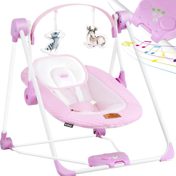 KIDIZ® Babywippe Babyschaukel mit 5 Geschwindigkeitseinstellungen zusammenklappbarer Baby Wippe Schaukel Babyhochstuhl mit Spielbogen Spielzeugen 5 beruhigende Naturgeräusche neugeborene