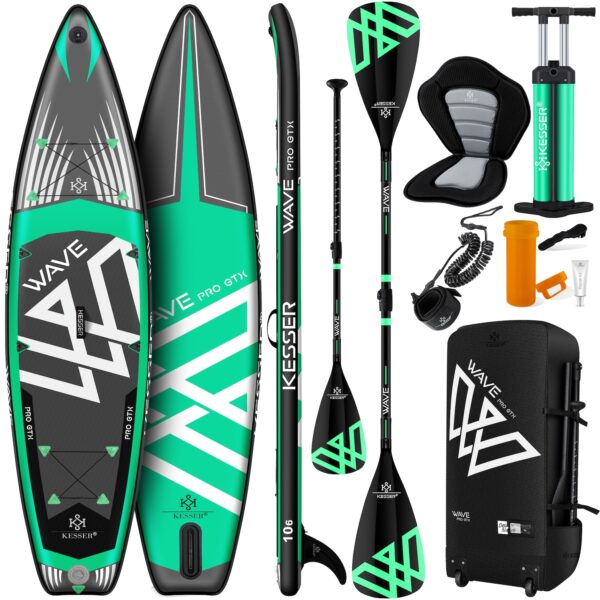 KESSER® Aufblasbare SUP Board Set PRO GTX mit Premium Hochdruckpumpe Transporttasche Stand Up Paddle Board   Cam Halterung   Surfboard 6 Zoll Dick Komplettes Zubehör 150kg