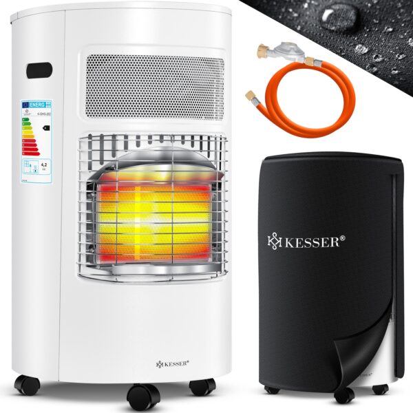 KESSER® Gasheizer Keramik 4200 Watt Gas Heizstrahler inkl. Gasdruckregler Gasschlauch - Gasheizofen inkl. Schutzhülle Gasheizgerät