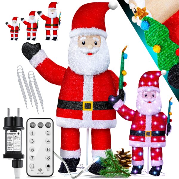 KESSER® LED Weihnachtsmann Santa mit Fernbedienung - Mit 8 Modi Bunter Farbspiel- Timer 24H Weihnachtsfigur Beleuchtet Weihnachtsdekoration für Indoor & Outdoor IP44 Weihnachtsbeleuchtung