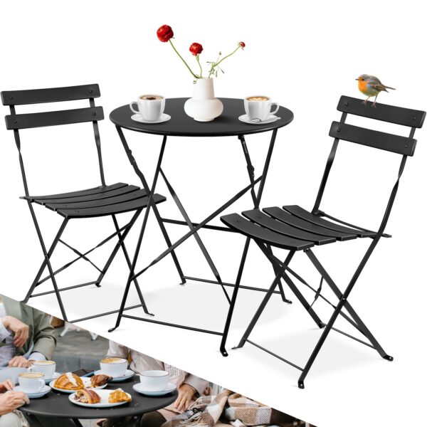 KESSER® Bistroset 3-teilig Bistrotisch mit 2 klappbaren Stühle Set Balkonset Balkonmöbel Klapp-Möbel Gartenset Sitzgarnitur Gartengarnitur Gartenmöbel Sitzgruppe Metall Bistro Gartentisch inkl. Abdeckung