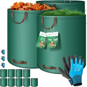 KESSER® Gartensack Set Laubsack Gartenabfallsack inkl. Handschuhe - Selbststehend 4 Griffe Stabil Robust & Faltbar - Laubsäcke Rasenschnitt Gartensäcke für Gartenabfälle Grünschnitt