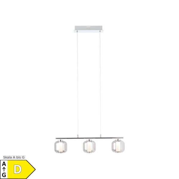 BRILLIANT Rafa LED Pendelleuchte 3flg Balken chrom/rauchglas Innenleuchten