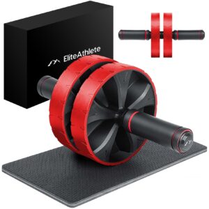 EliteAthlete® Bauchroller Bauchmuskeltrainer - Bauchtrainer für Zuhause - Bauch Weg Abdominal Trainer - AB Wheel Roller inkl. gepolsterter Kniematte - Rot