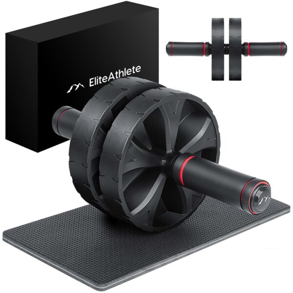 EliteAthlete® Bauchroller Bauchmuskeltrainer - Bauchtrainer für Zuhause - Bauch Weg Abdominal Trainer - AB Wheel Roller inkl. gepolsterter Kniematte - Schwarz