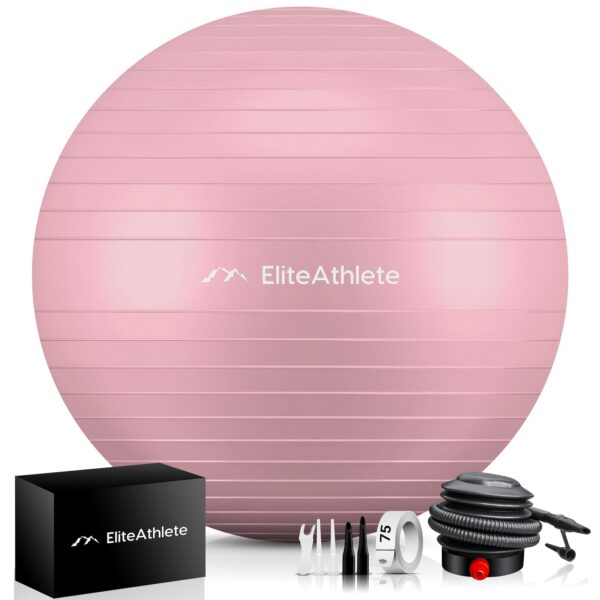 EliteAthlete® Gymnastikball Sitzball Büro ergonomisch mit Anti Burst System - Fitness Yoga Pilates Schwangerschaft - Schwangerschaftsball Fitnessball Yogaball - Yoga Ball inkl. Luftpumpe - Peach 65cm