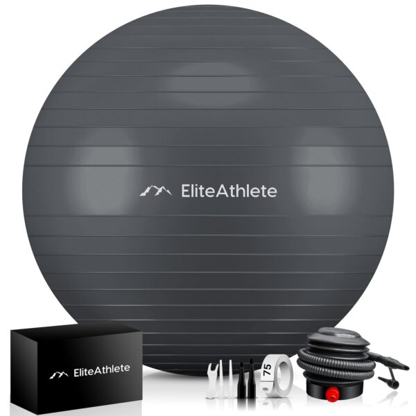 EliteAthlete® Gymnastikball Sitzball Büro ergonomisch mit Anti Burst System - Fitness Yoga Pilates Schwangerschaft - Schwangerschaftsball Fitnessball Yogaball - Yoga Ball inkl. Luftpumpe - Grey 85cm