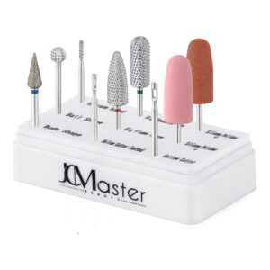 JCMASTER 9x Profi Nagelfräser Aufsätze Fusspflege Komplett Set - Für Gelnägel Acrylnägel - Diamant Hartmetall - Inkl Polierbit Halter Box - Fein Mittel Grob Stärke