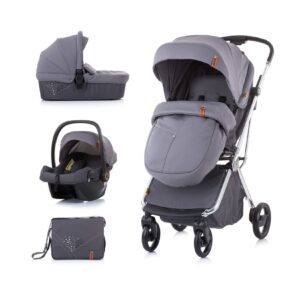 Chipolino Kombikinderwagen Piruet 3in1 Babyschale Sitz 360° drehbar Tragetasche grau