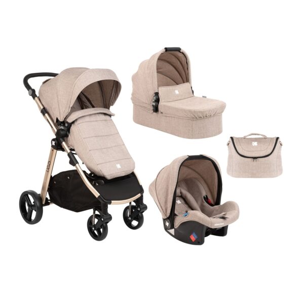 Kikkaboo Kinderwagen 3 in 1 Ugo Autositz Tragetasche Sportsitz Griff einstellbar hellbraun