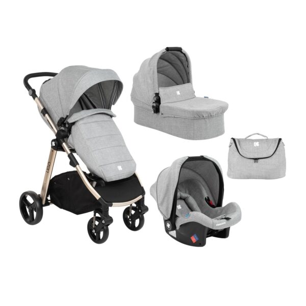 Kikkaboo Kinderwagen 3 in 1 Ugo Autositz Tragetasche Sportsitz Griff einstellbar grau/hellgrau