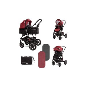 Lorelli Kinderwagen Lora faltbar Gummiräder Tragetasche Sportsitz Fußabdeckung rot/schwarz