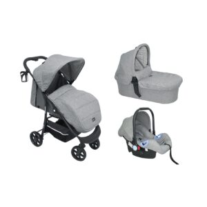 Kikkaboo Kombikinderwagen 3 in 1 Selina Autositz Adapter Babywanne Wickeltasche hellgrau