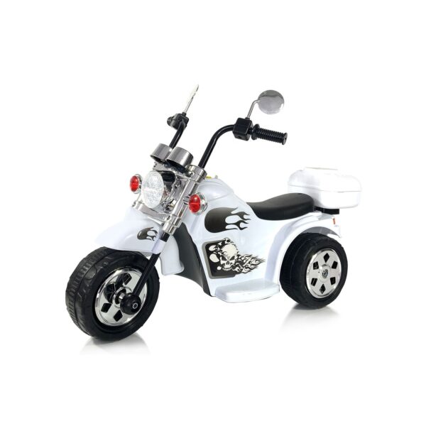 Chipolino Kinder Elektromotorrad Chopper Hupe Gepäckträger Pedal Frontlicht weiß