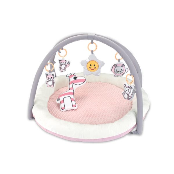 Kikkaboo Spielbogen Soft Touch Tiere Krabbeldecke rund Kissen Hängespielzeuge rosa