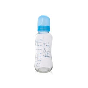 Lorelli Baby Glasflasche 240 ml Fassungsvermögen Silikonsauger Deckel ab Geburt blau