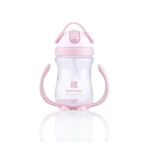 Kikkaboo Trinklernbecher 300ml mit Strohhalm Schnabeltasse Griffe Schutzdeckel rosa