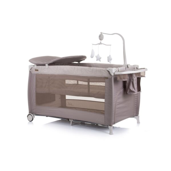 Chipolino Reisebett Bella 2 Ebenen seitlicher Eingang Musikmobile Wickelauflage beige braun