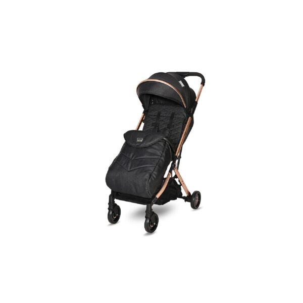 Lorelli Kinderwagen Myla Aluminiumrahmen Korb Fußsack klappbar mit Zusatzgriff schwarz gold