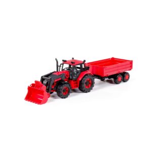 Polesie Spielzeug-Traktor 91871 Anhänger Frontschaufel Schwungantrieb Radlader rot