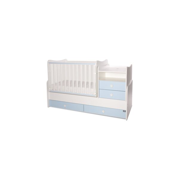 Lorelli Baby- Jugendbett Combo umbaubar 2 Kinder gleichzeitig Schaukelfunktion weiß blau