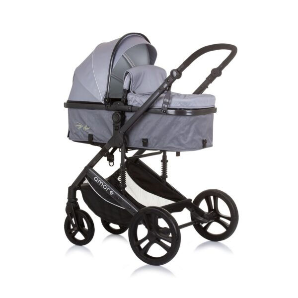 Chipolino Kinderwagen 2 in 1 Amore Getränkehalter Wickeltasche Fußabdeckung Korb grau