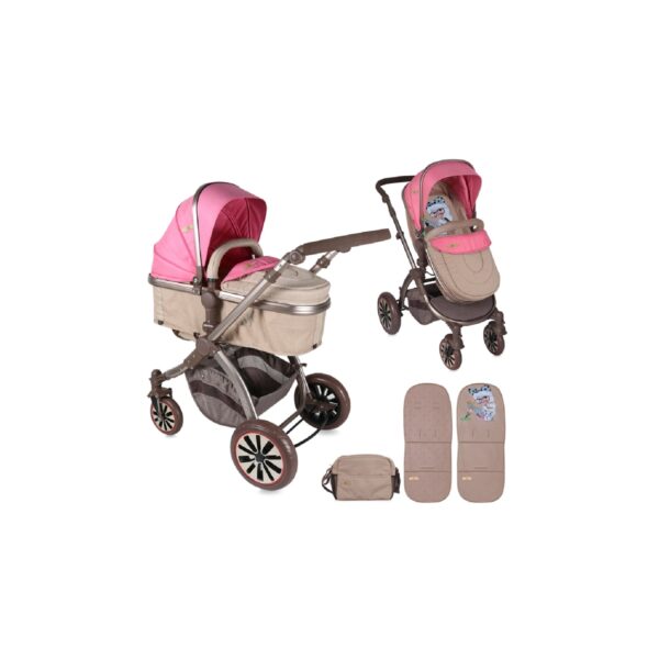 Lorelli Kombikinderwagen Aurora 2 in 1 faltbar einstellbar Fußabdeckung Tasche rosa